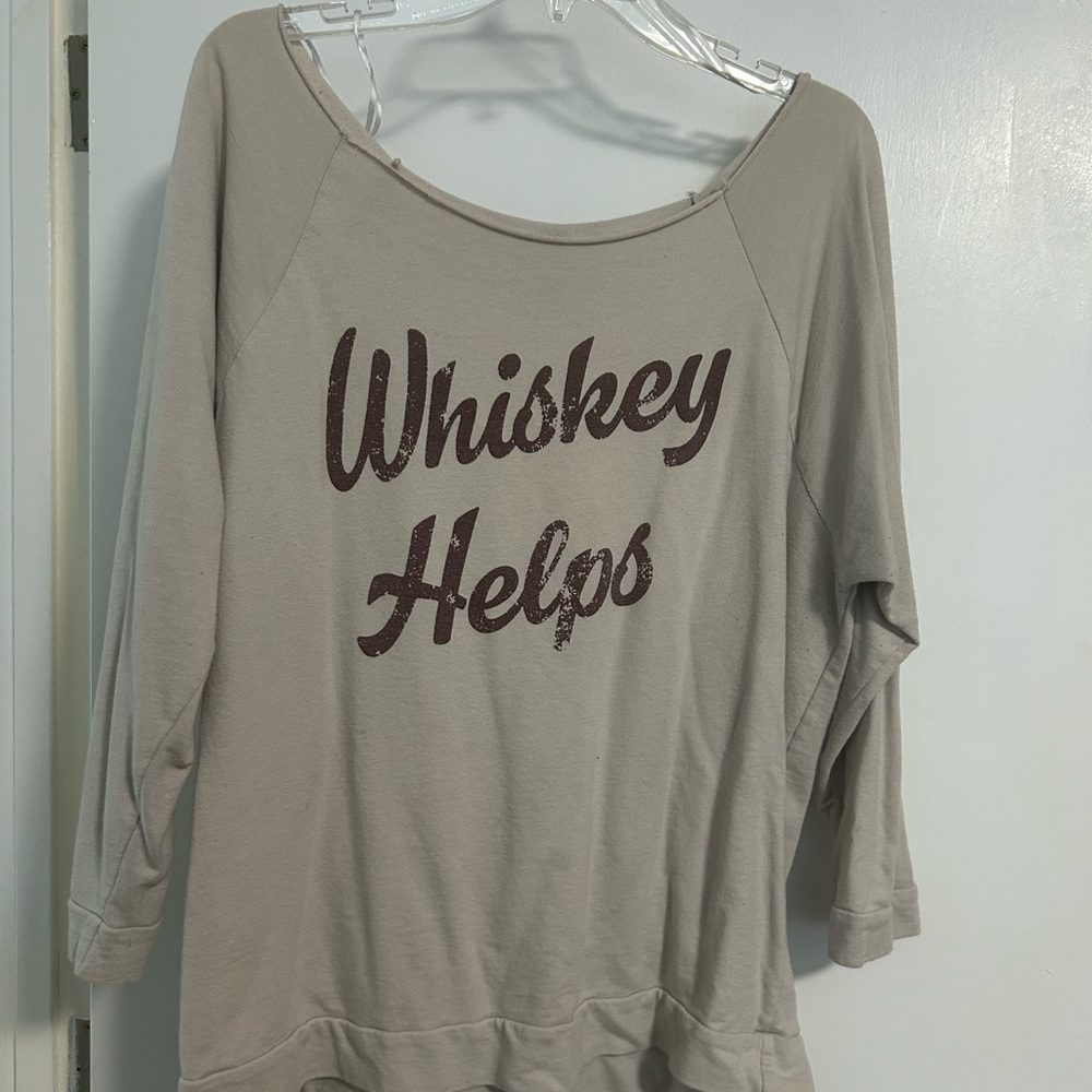 Whiskey Helps Women’s Scoop Neck Graphic Top - Taupe